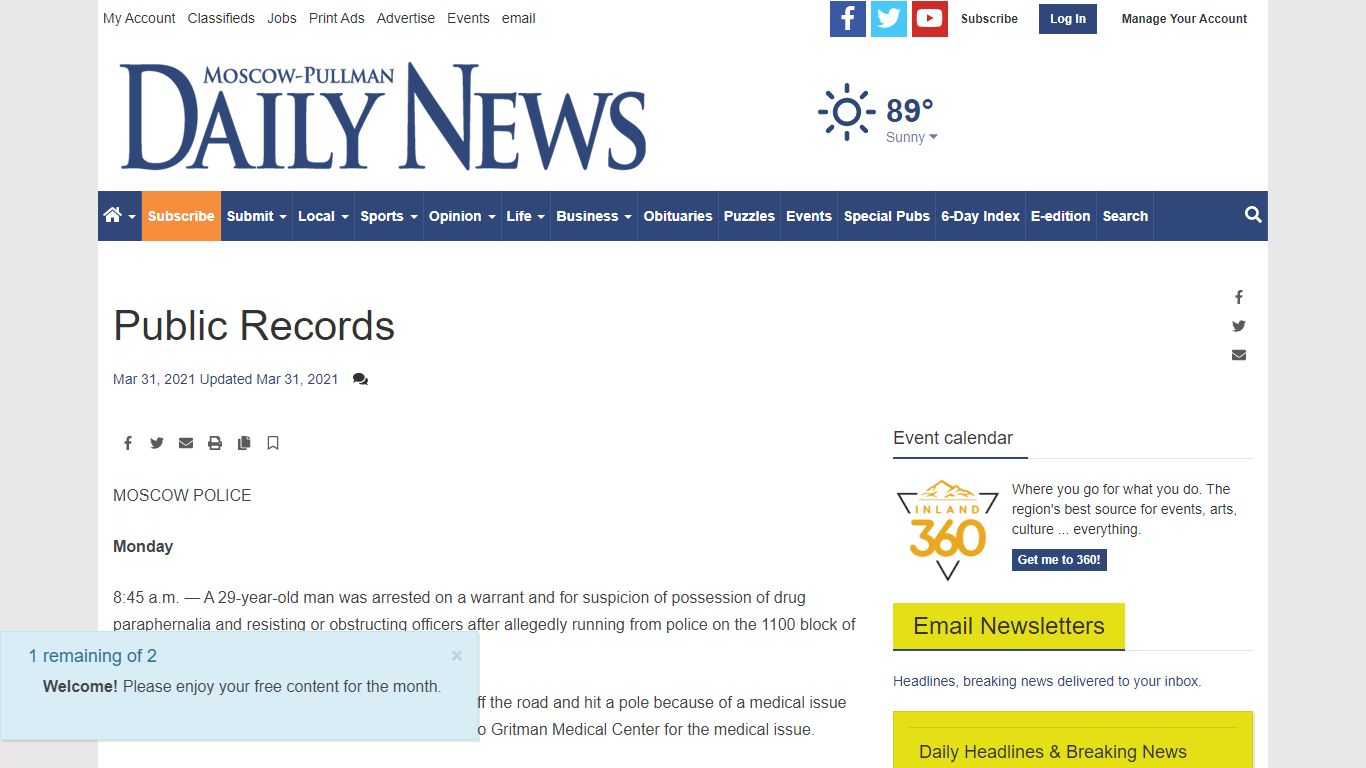 Public Records - Moscow-Pullman Daily News